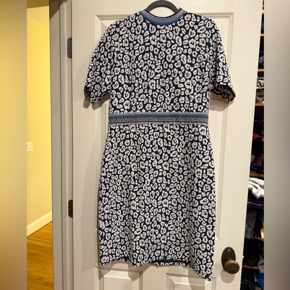 J. McLaughlin Navy and White Leopard-Print Midi Dress